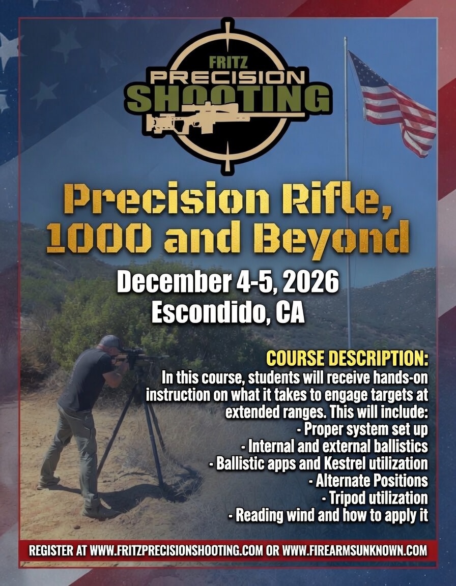 Fritz Precision San Diego - Precision Rifle 1000 and Beyond (2-day Course - Dec. 4-5, 2026)