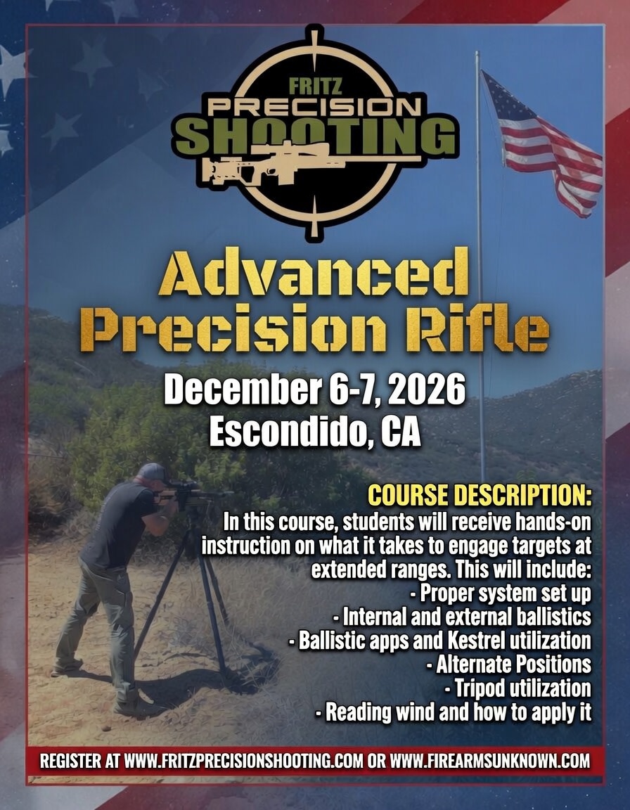 Fritz Precision San Diego - Advanced Precision Rifle (2-day Course - Dec. 6-7, 2026)