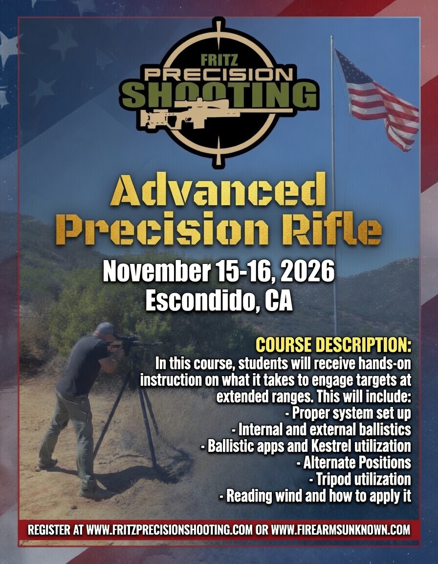Fritz Precision San Diego - Advanced Precision Rifle (2-day Course - Nov. 15-16, 2026)