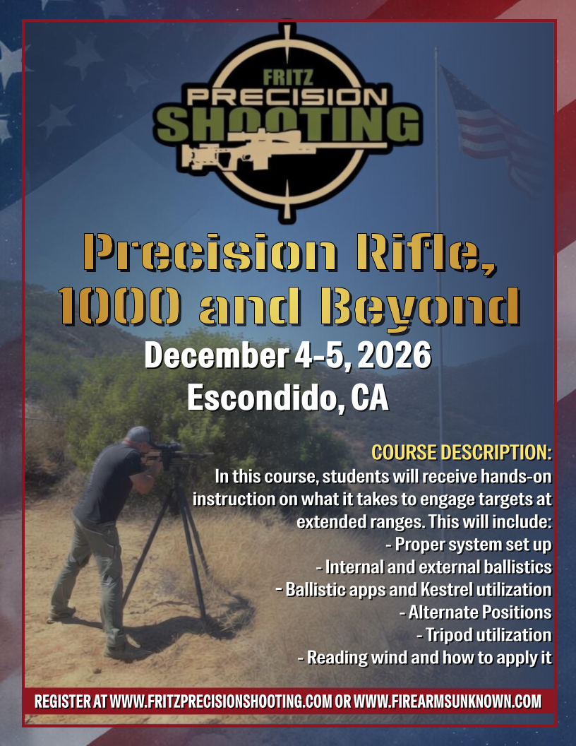 Fritz Precision San Diego - Precision Rifle 1000 and Beyond (2-day Course - Dec. 4-5, 2026)