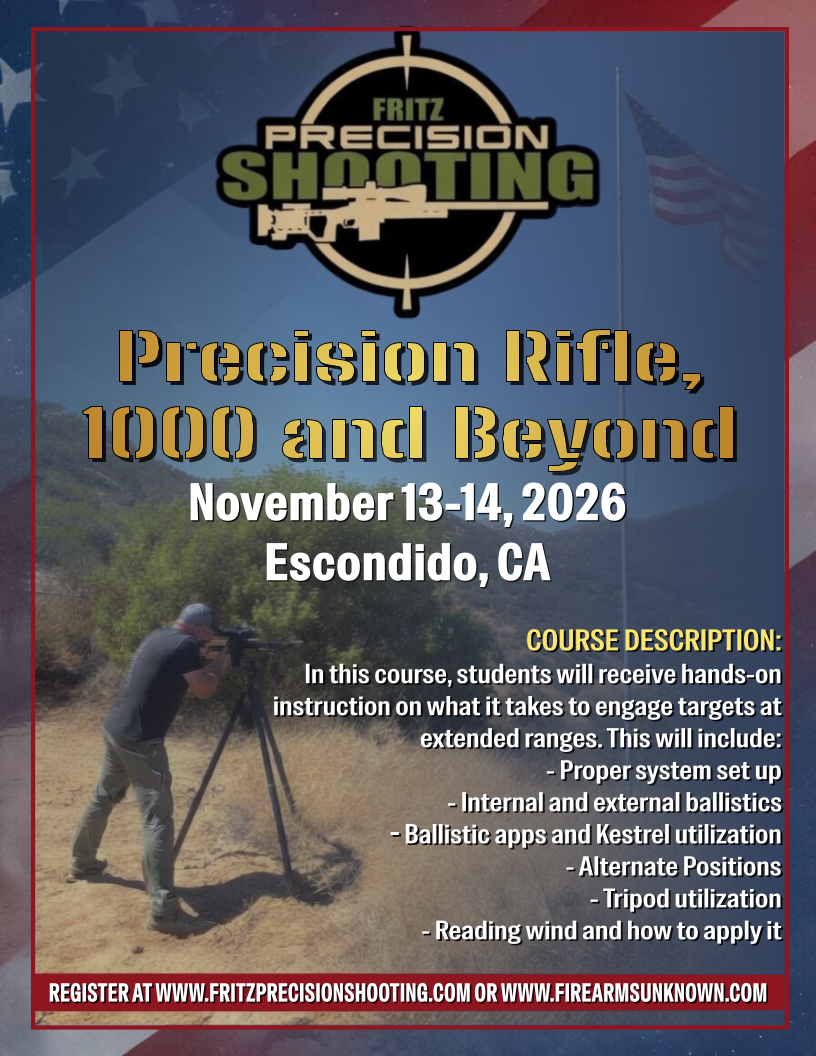 Fritz Precision San Diego - Precision Rifle 1000 and Beyond (2-day Course - Nov. 13-14, 2026)