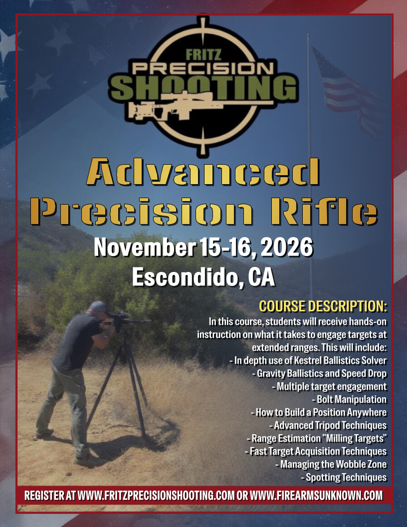 Fritz Precision San Diego - Advanced Precision Rifle (2-day Course - Nov. 15-16, 2026)
