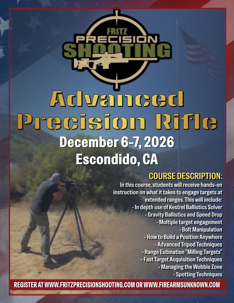 Fritz Precision San Diego - Advanced Precision Rifle (2-day Course - Dec. 6-7, 2026)