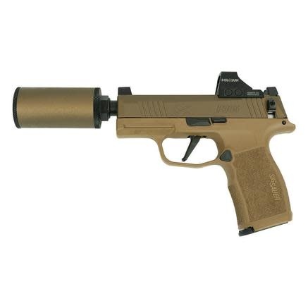 Sig, P365X Sick Puppy, 9mm, 3.7" TB, FDE, (2) 12RD, Pistol W/ Hush Puppy & Holosun