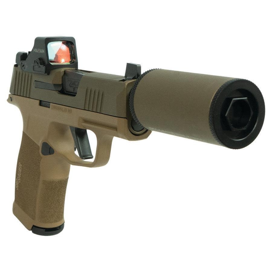 Sig, P365X Sick Puppy, 9mm, 3.7" TB, FDE, (2) 12RD, Pistol W/ Hush Puppy & Holosun