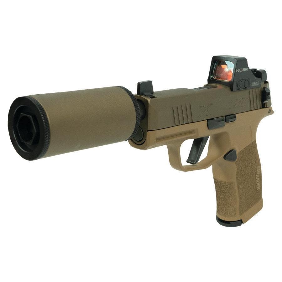 Sig, P365X Sick Puppy, 9mm, 3.7" TB, FDE, (2) 12RD, Pistol W/ Hush Puppy & Holosun