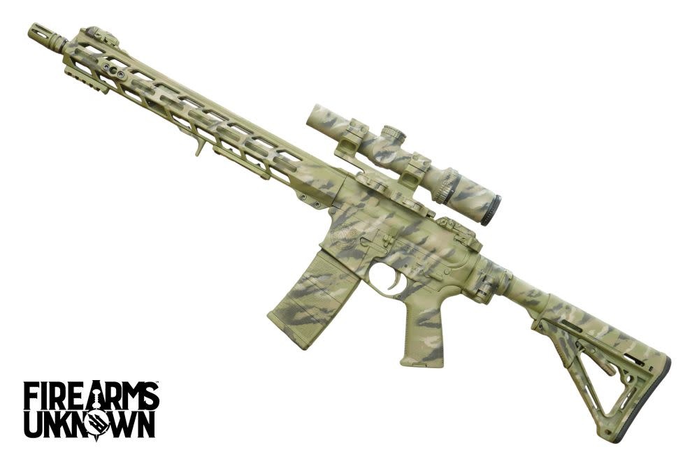 FU ZERO 5.56 16" , 30RD Rifle w/ Trijicon Ascent, Cerakote FDE/Desert Sand/BLK Full Camo, ARCA Rail, MBUS
