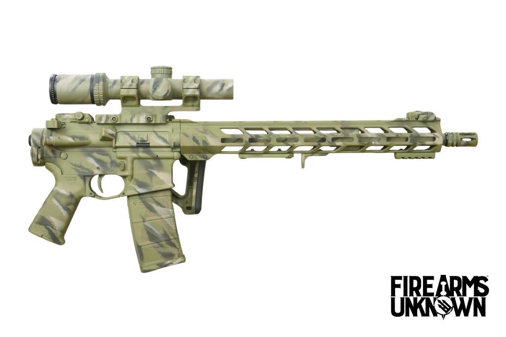 FU ZERO 5.56 16" , 30RD Rifle w/ Trijicon Ascent, Cerakote FDE/Desert Sand/BLK Full Camo, ARCA Rail, MBUS
