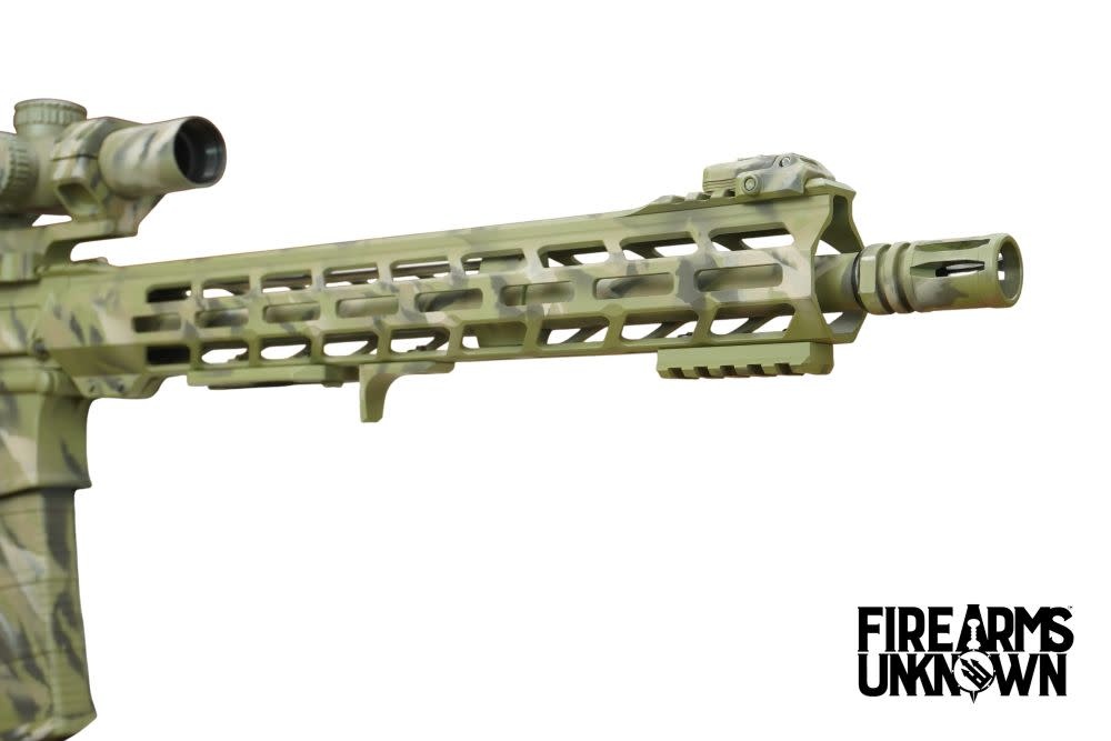 FU ZERO 5.56 16" , 30RD Rifle w/ Trijicon Ascent, Cerakote FDE/Desert Sand/BLK Full Camo, ARCA Rail, MBUS
