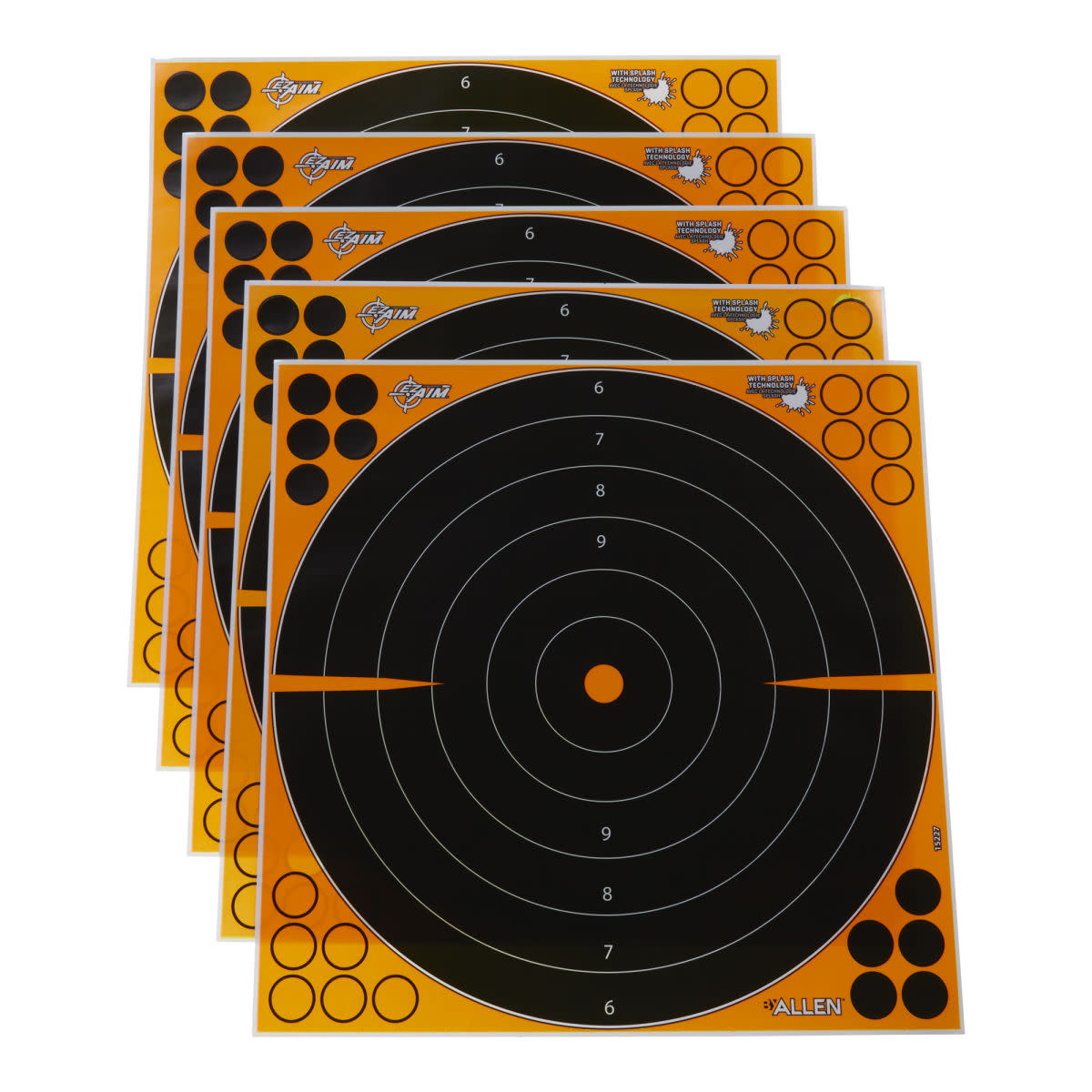 Allen EZ AIM 16x16" Bullseye Adhesive Splash Reactive Paper Shooting Targets 5 PK