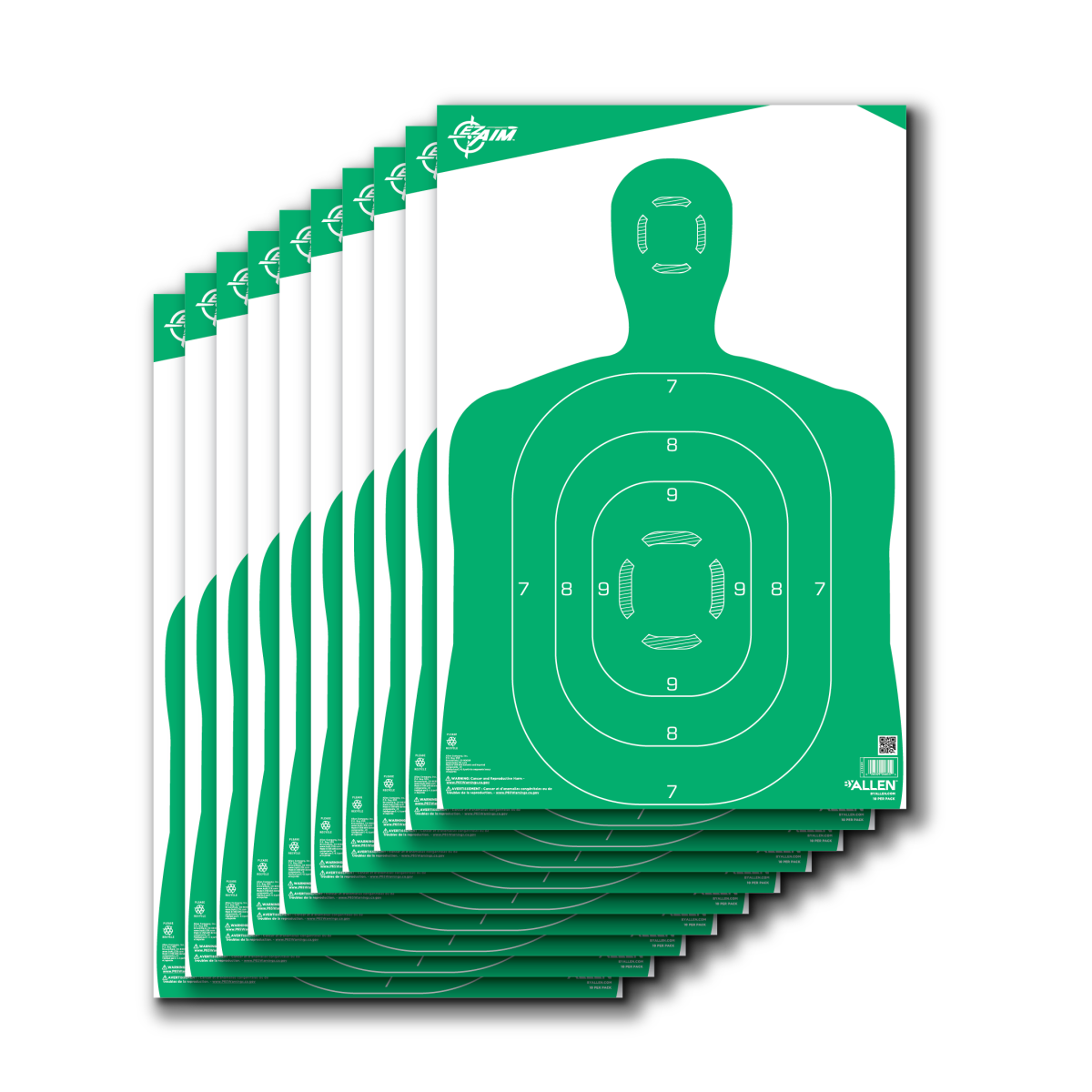Allen EZ AIM High Contrast Green Paper Shooting Target 12x18 10 PK