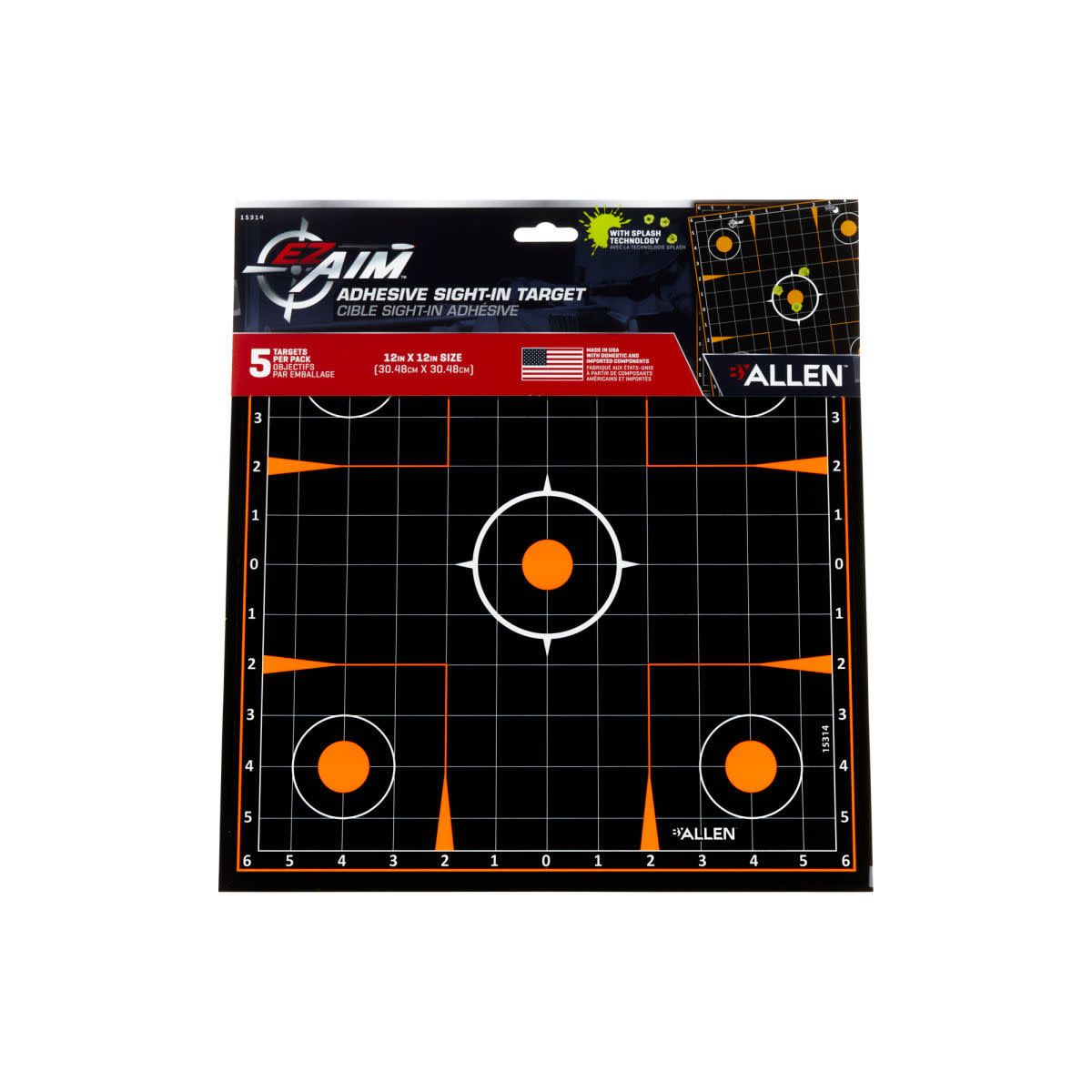 Allen EZ AIM Adhesive 12" Sight-In Grid Splash Reactive Paper Shooting Targets  5PK