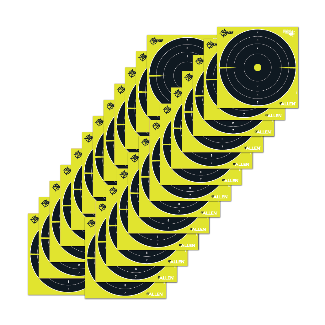Allen EZ AIM Non-Adhesive 8"x8"Bullseye Splash Reactive Paper Shooting Targets 25 Pack