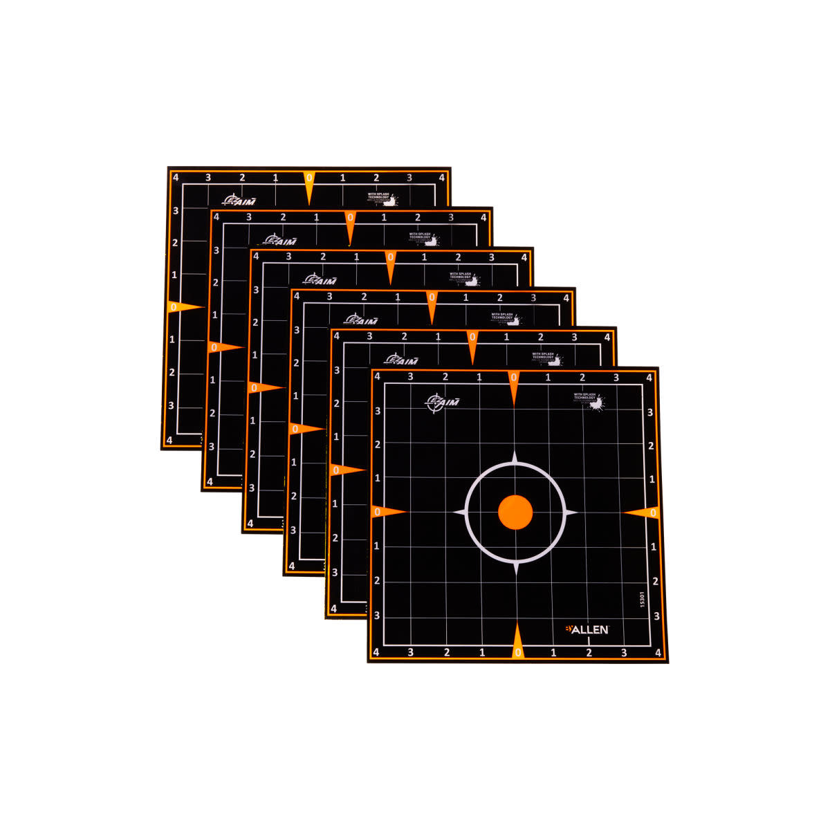 Allen EZ AIM Adhesive 8" Sight -In Grid Splash Reactive Paper Shooting Targets 6PK