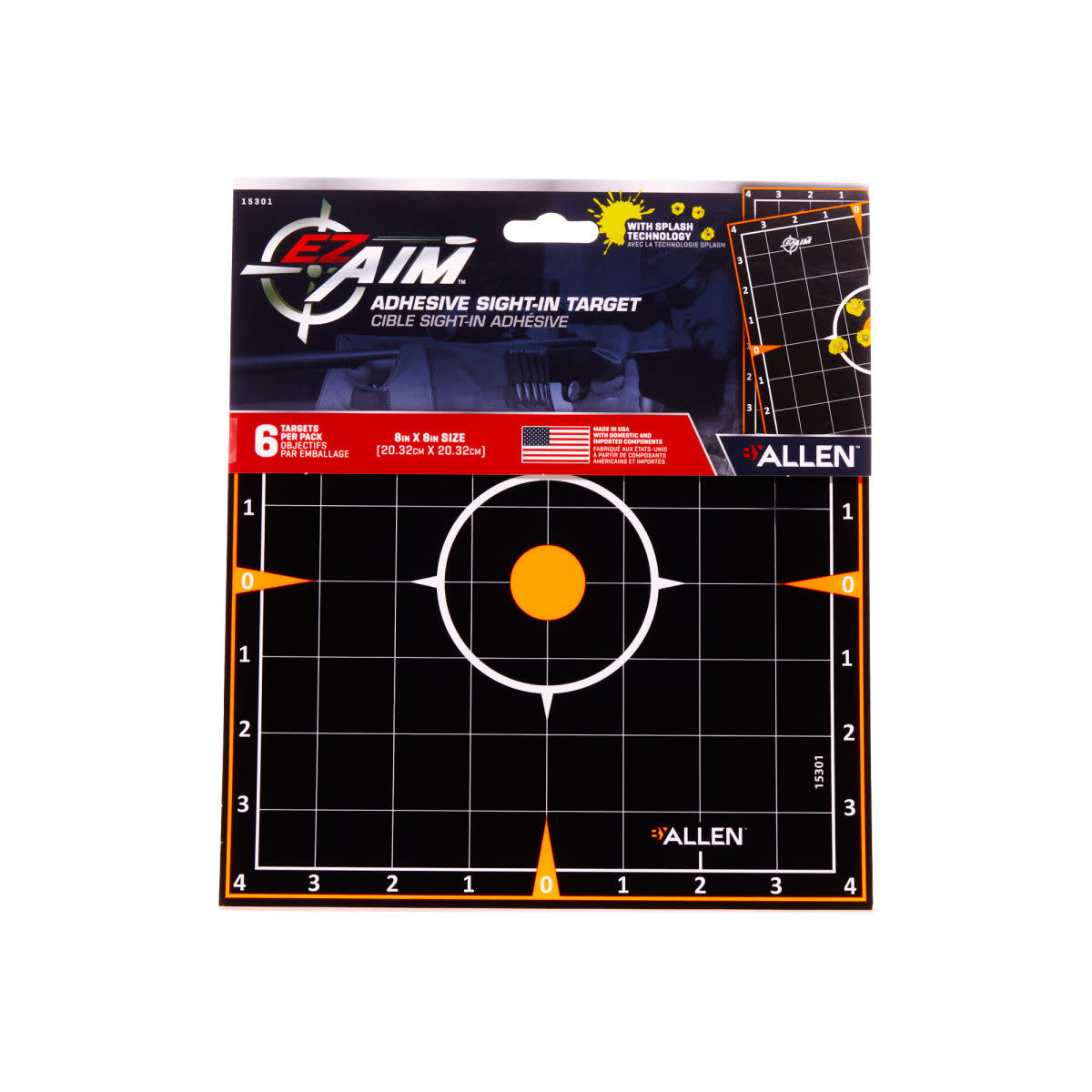 Allen EZ AIM Adhesive 8" Sight -In Grid Splash Reactive Paper Shooting Targets 6PK