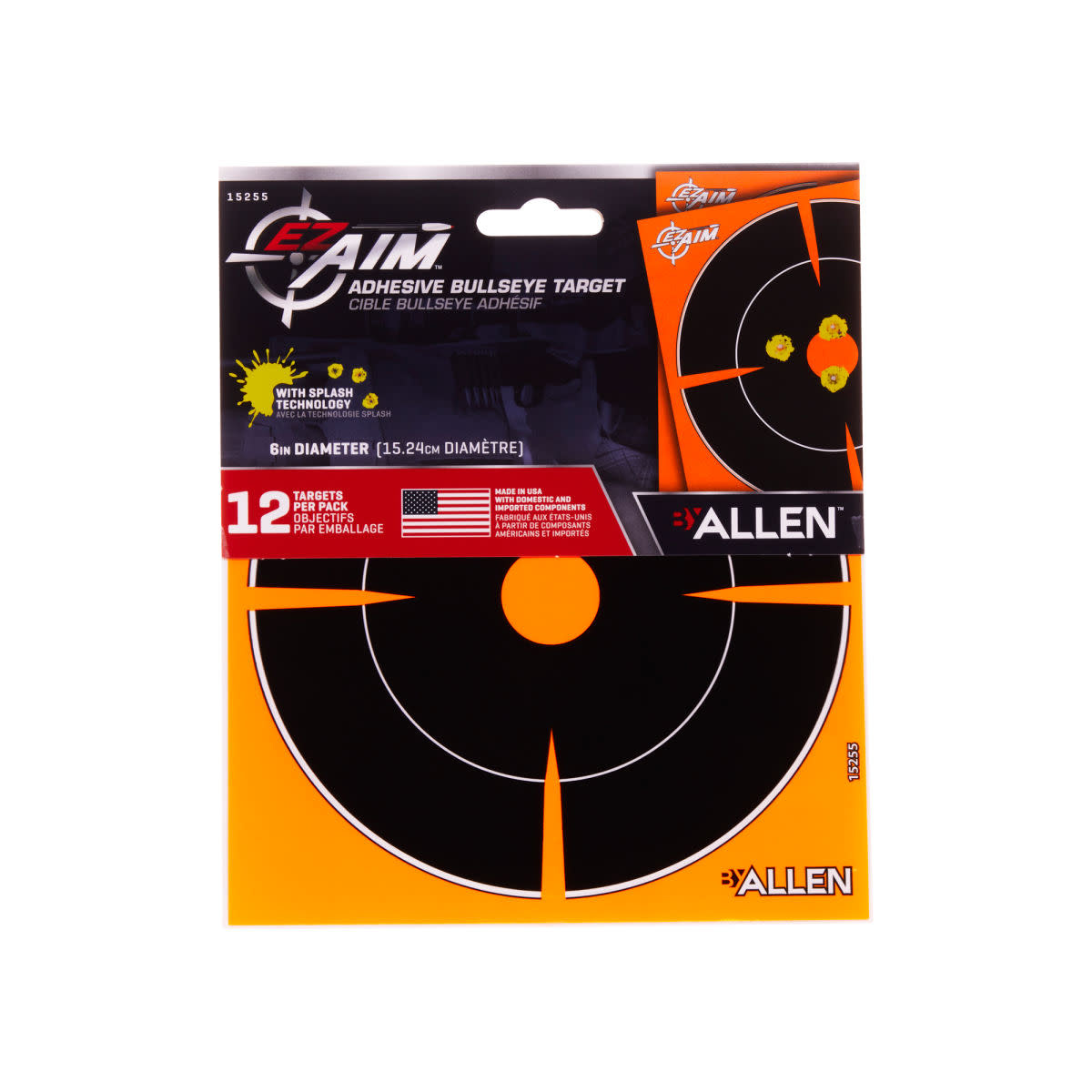 Allen EZ AIM Adhesive 6" Bullseye Splash Reactive Paper Shooting Targets 12PK
