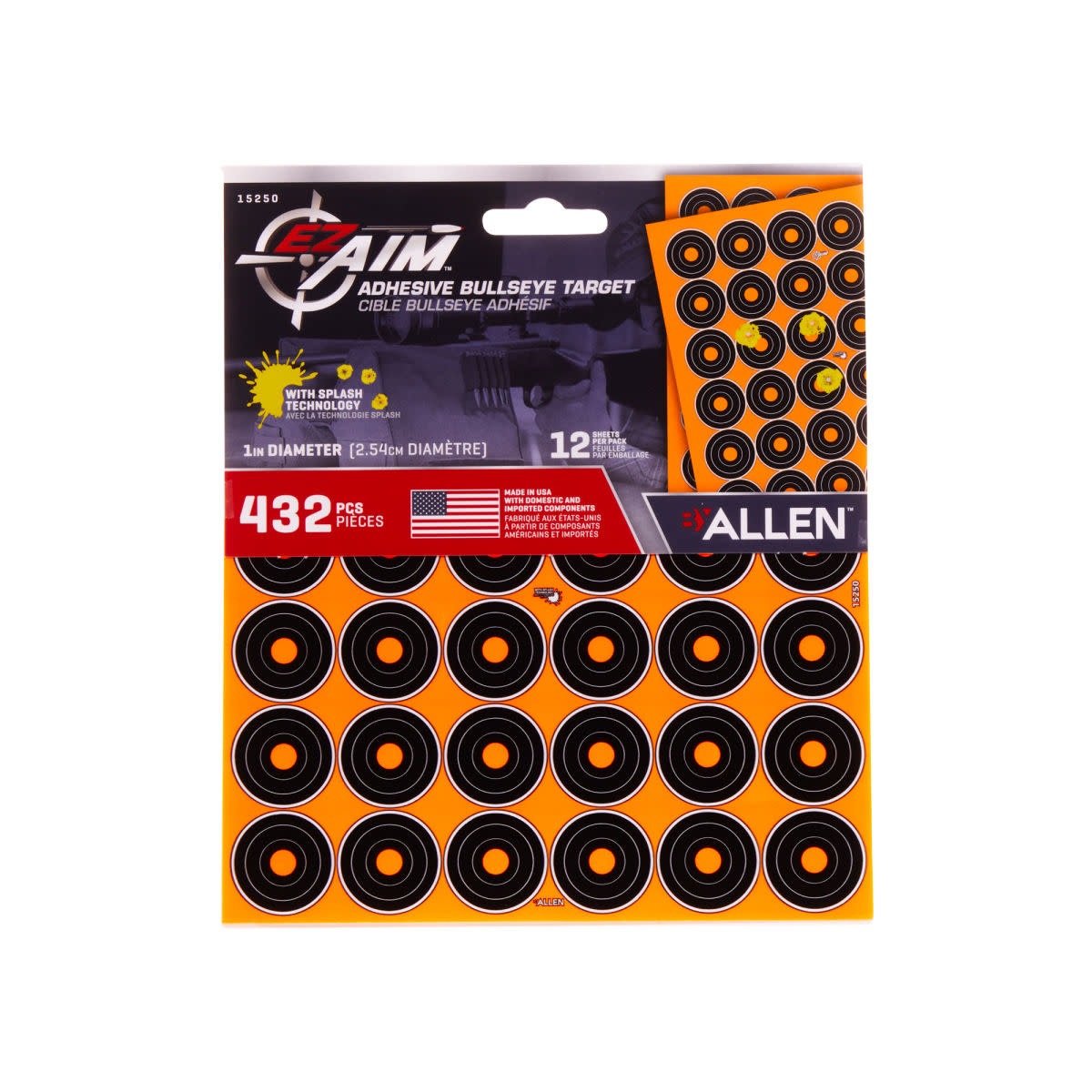 Allen EZ AIM (36)1" Bullseye Adhesive Splash Reactive Paper Shooting Targets 12PK