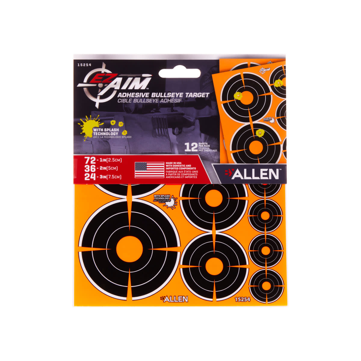 Allen EZ AIM Bullseye (72)1", (36)2", (24)3" Adhesive Splash Reactive Variety Pack