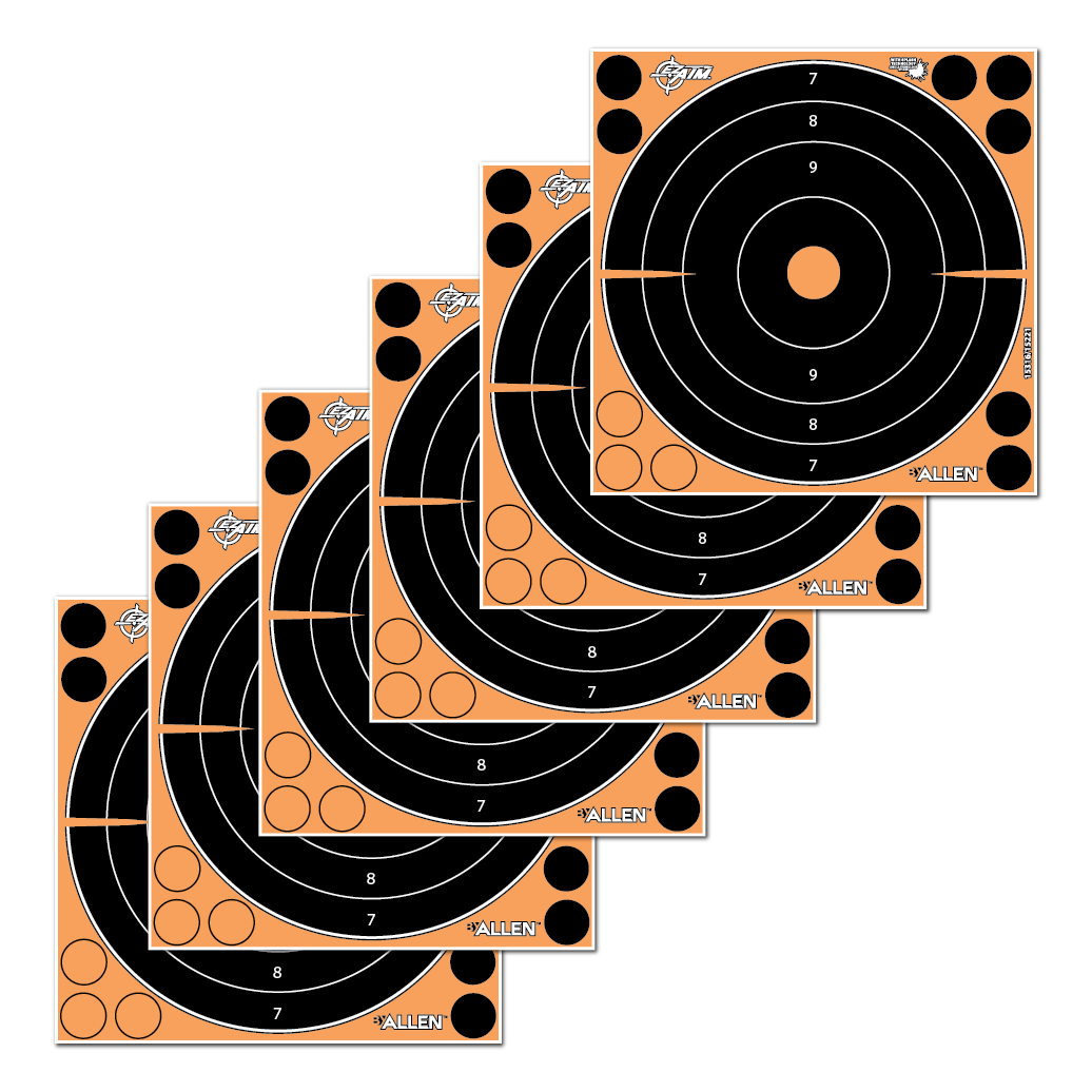Allen EZ AIM Adhesive 8"Bullseye Splash Reactive Paper Shooting Targets 6 PK