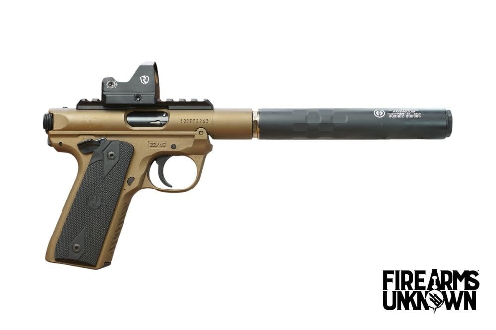 Ruger, Mark IV, 22/45 22LR 3" Burnt Bronze (3)10RD Pistol w/ HushPoint Suppressor & Riton PRD