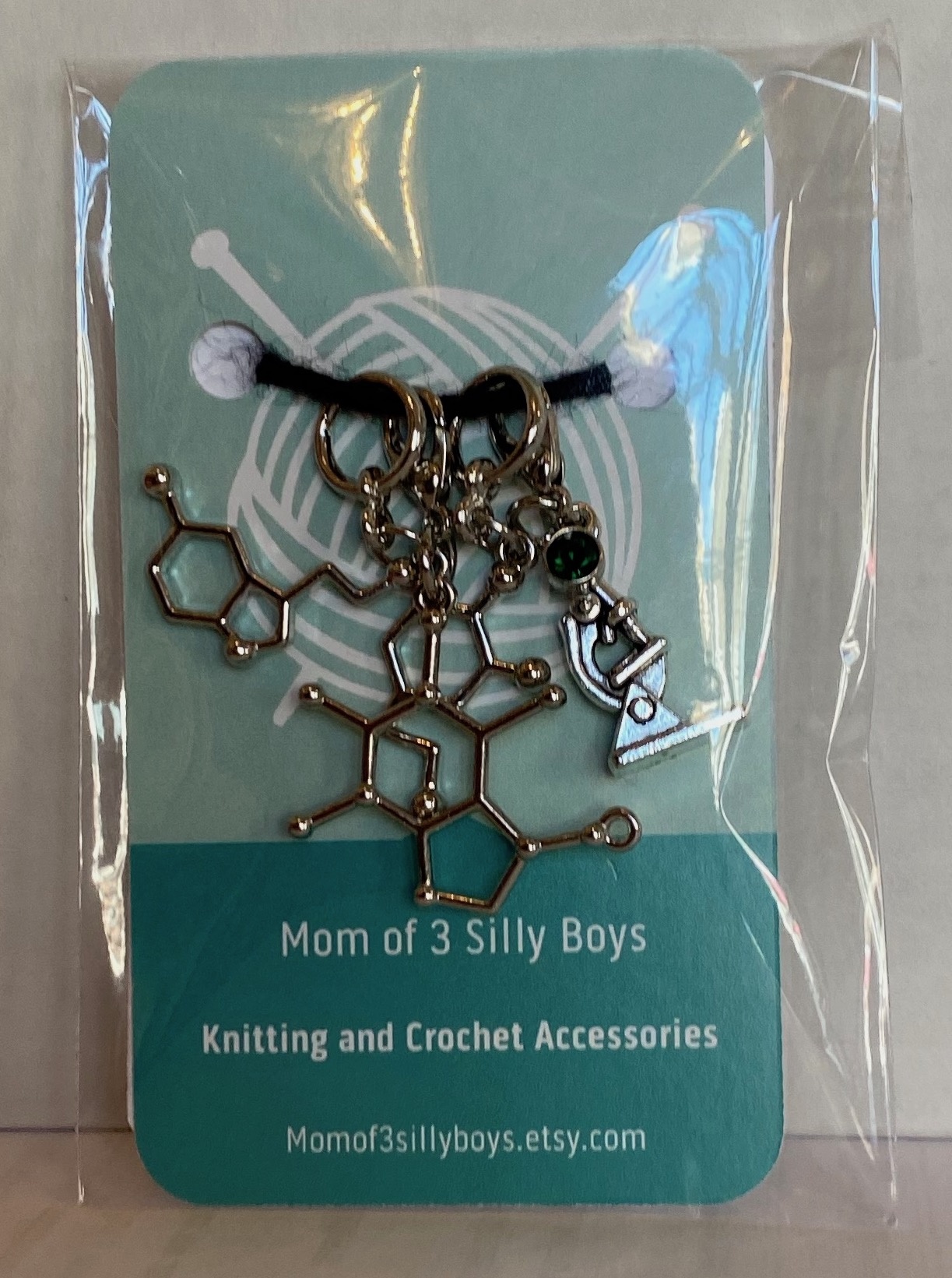 Mom of 3 Silly Boys stitch markers Balzac &amp; Co. Fibers