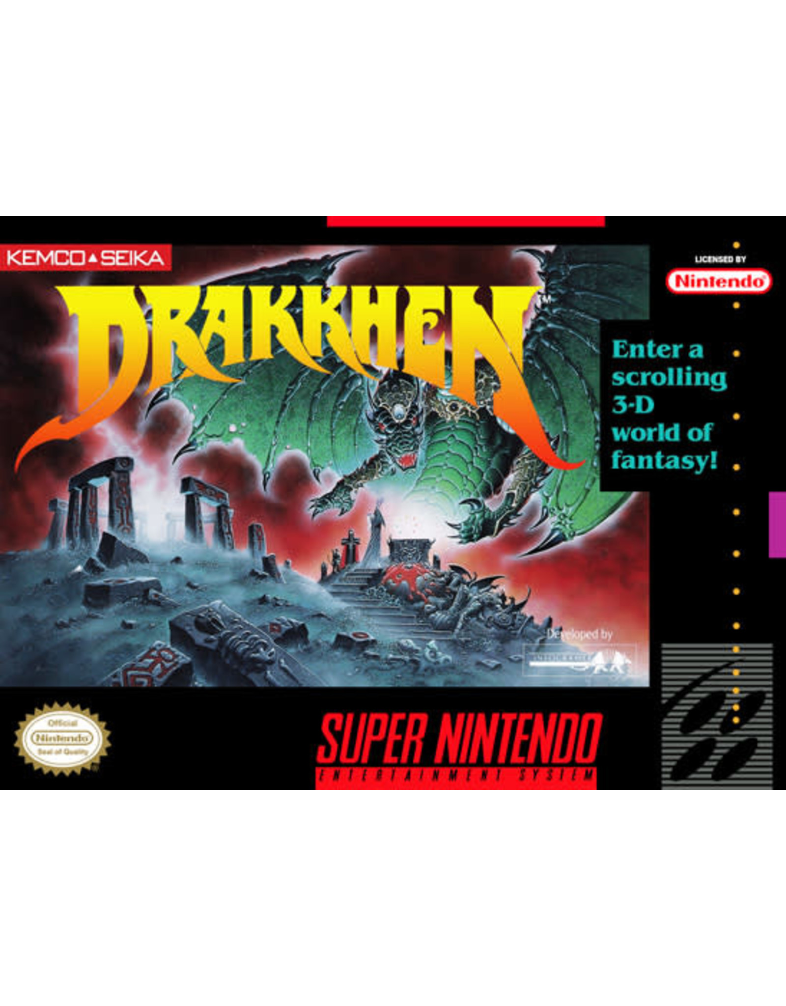 Super Nintendo Drakkhen (Damaged Box, No Manual, Damaged Cart Insert, Damaged Back Cart Label)