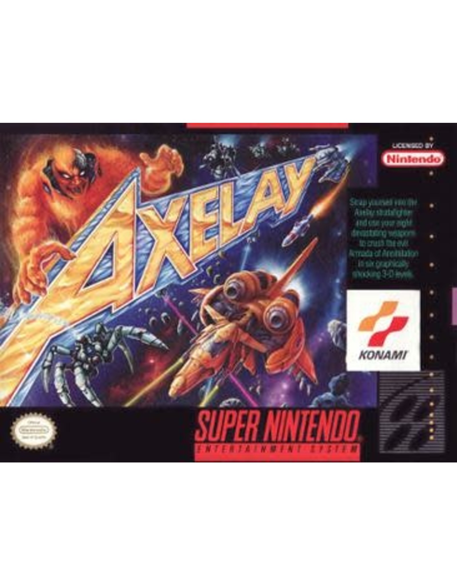 Super Nintendo Axelay (CiB, Damaged Box and Manual, Writing on Cart)
