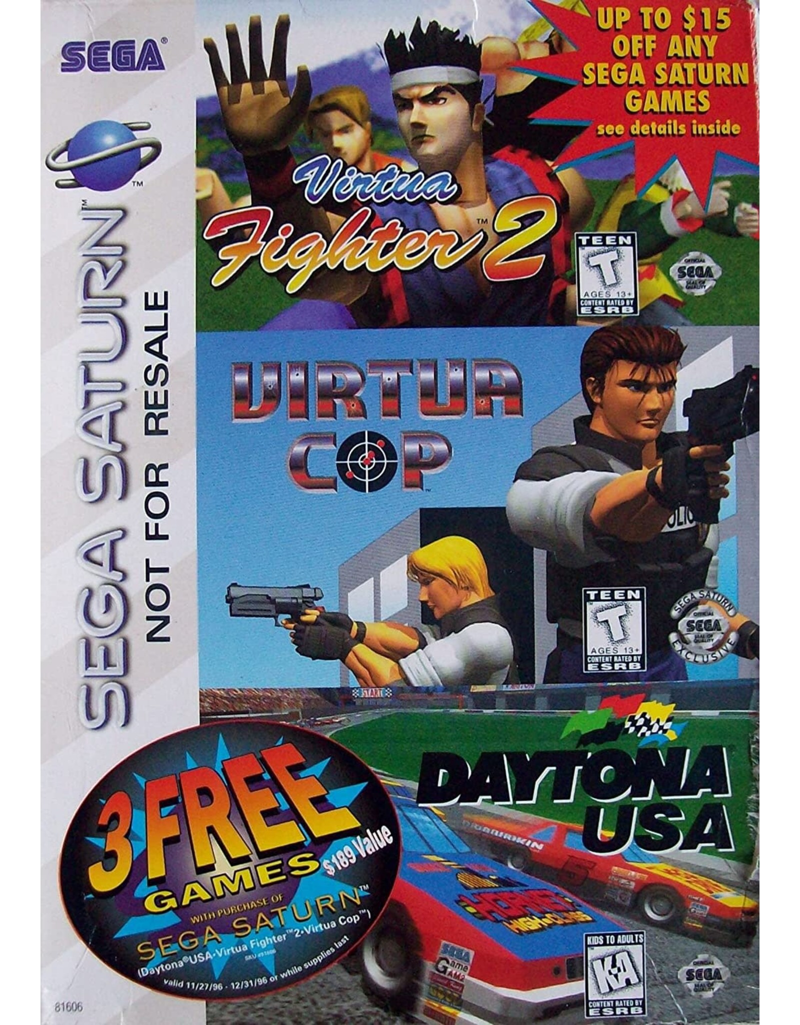 Sega Saturn Virtua Fighter 2 / Virtua Cop / Daytona USA Triple Pack (No Manuals)