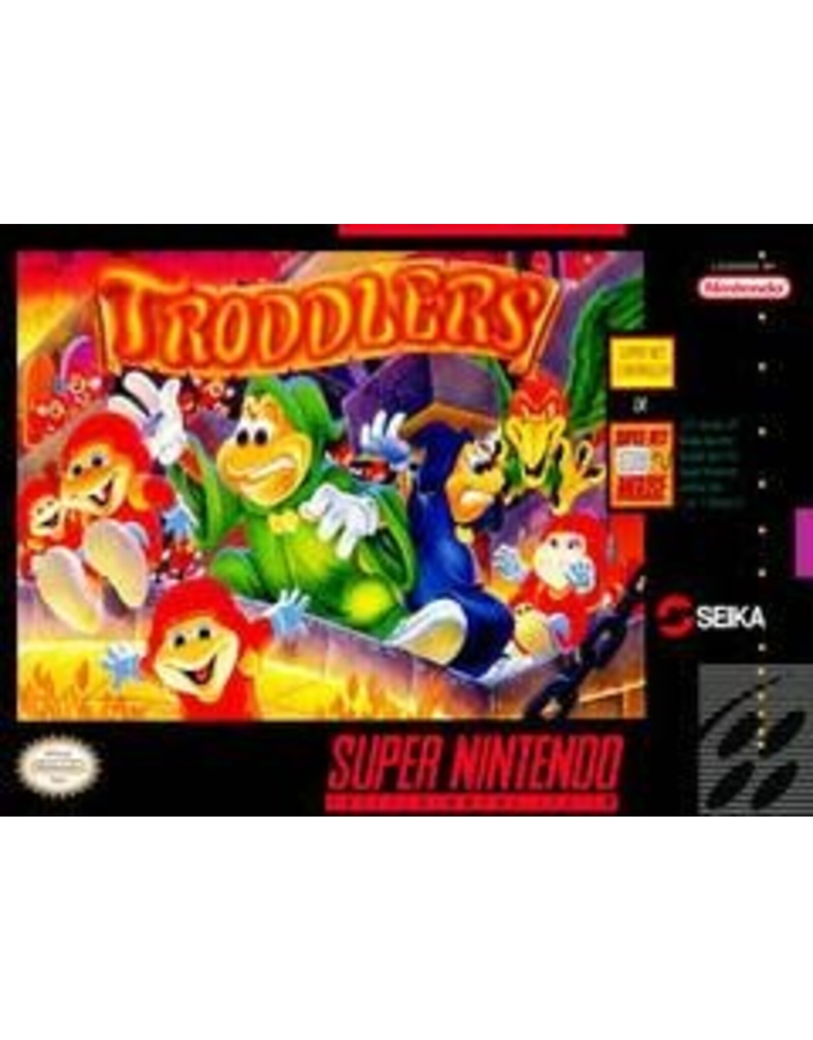 Super Nintendo Troddlers (CiB, Damaged Manual, Heavily Damaged Box)