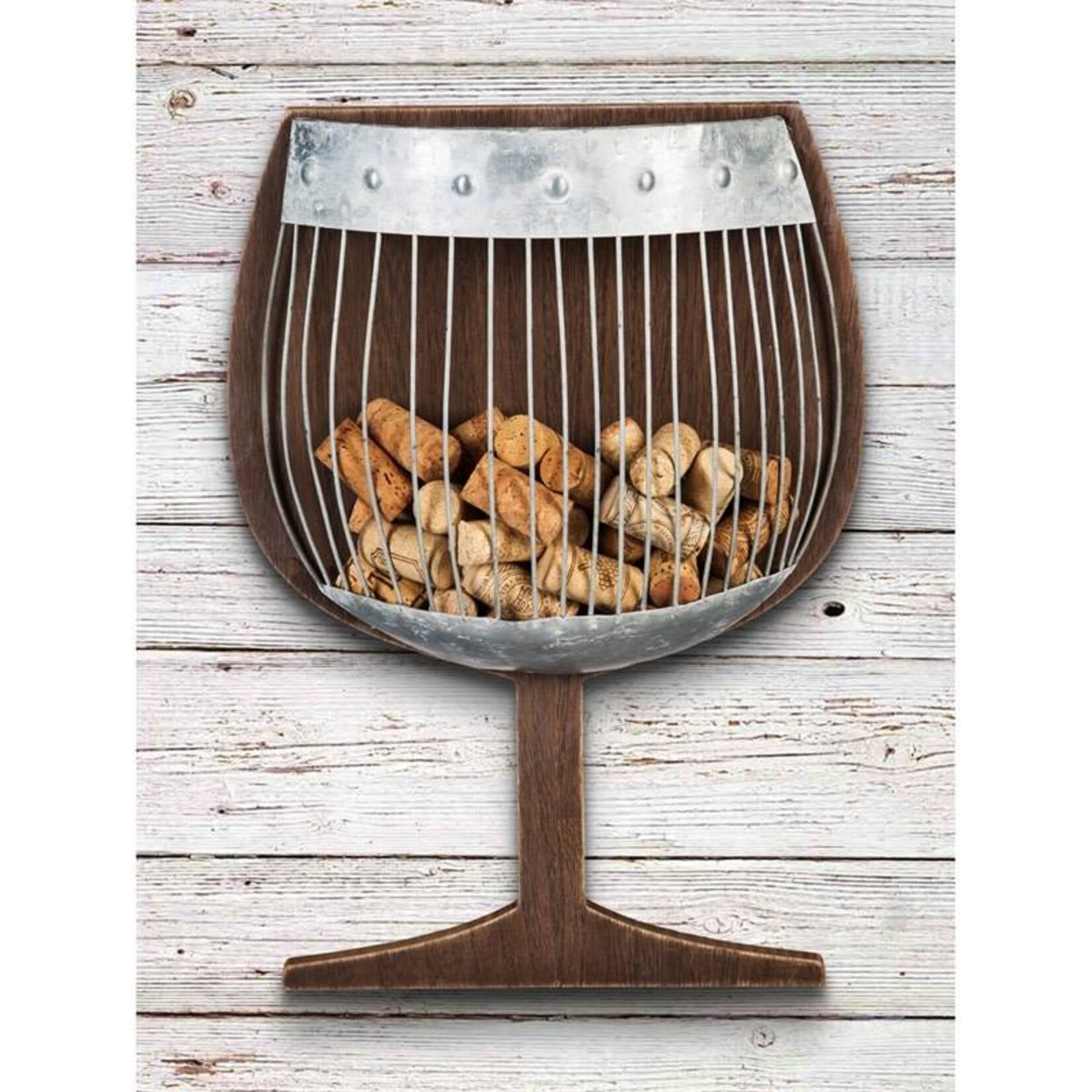 Wood and Metal Wall Cork Holder - Wine Glass
