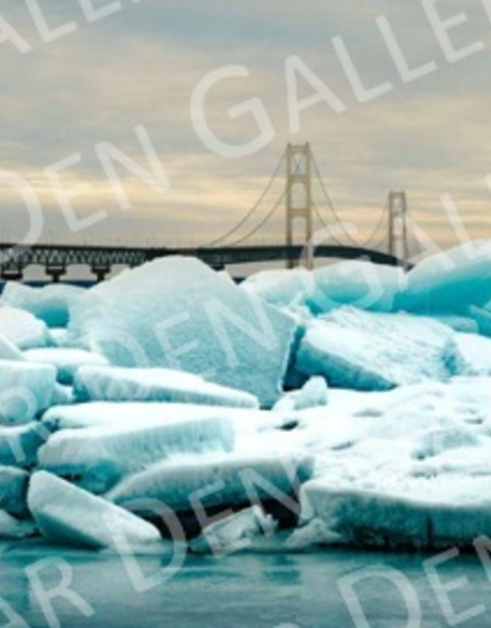 Nick Irwin Images Nick Irwin Matted Print - Mackinac Bridge Blue Ice 5x7