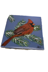 Ron Wetzel Art Handpainted Tile - Winter Cardinal III