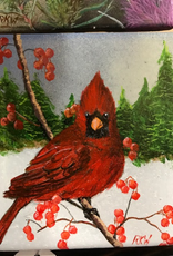 Ron Wetzel Art Handpainted Tile - Winter Cardinal IV