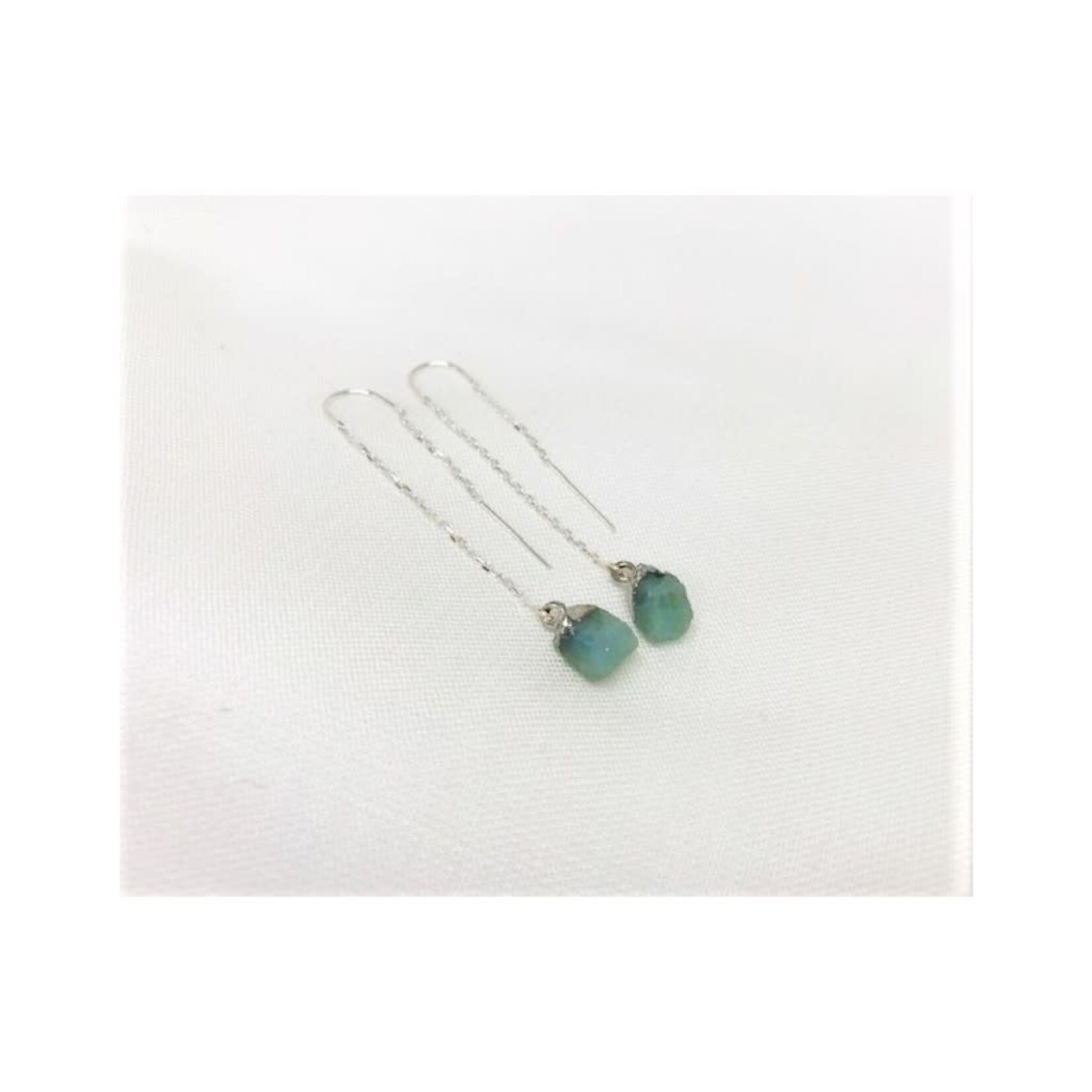 Thread Through Earrings - Aquamarine/Silver