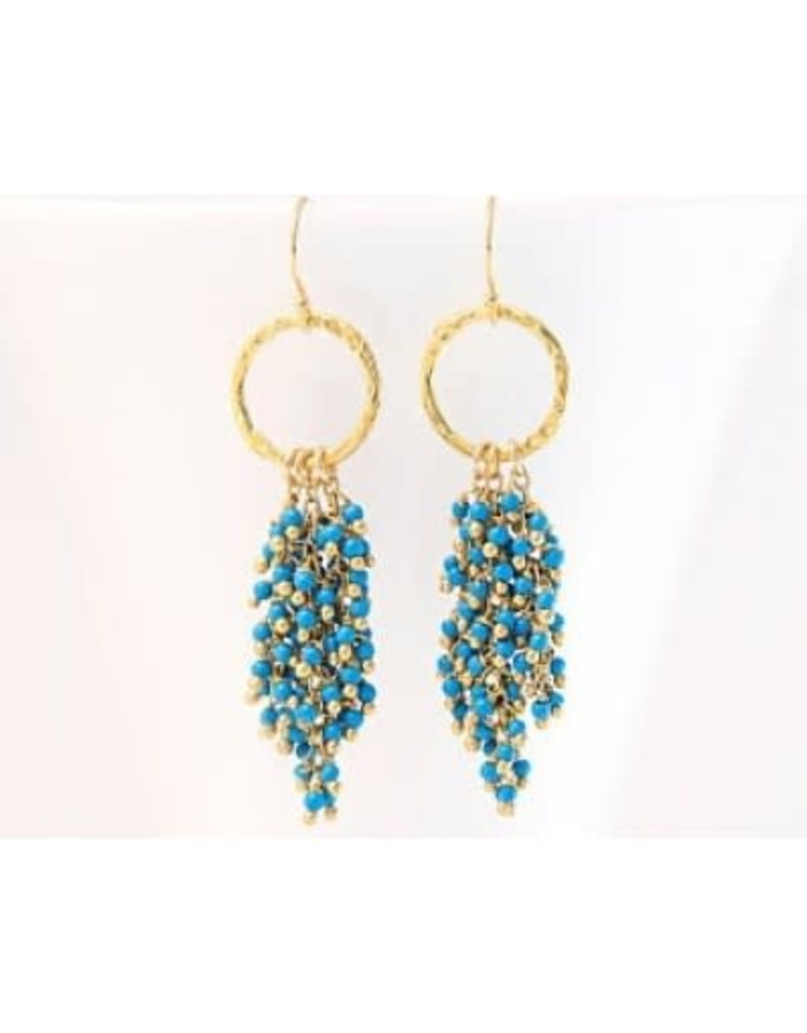 Beaded Tassel Earrings - Turquoise/Gold