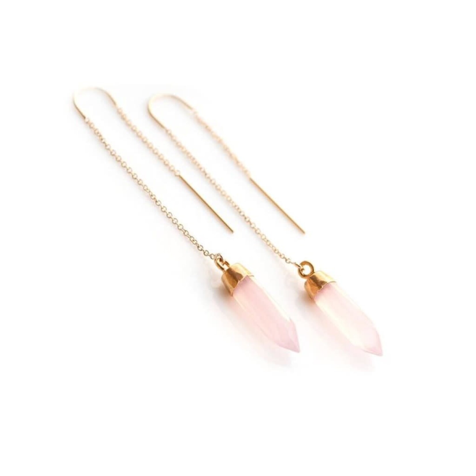 Thread Through Earrings - PInk Chalcedony/Gold