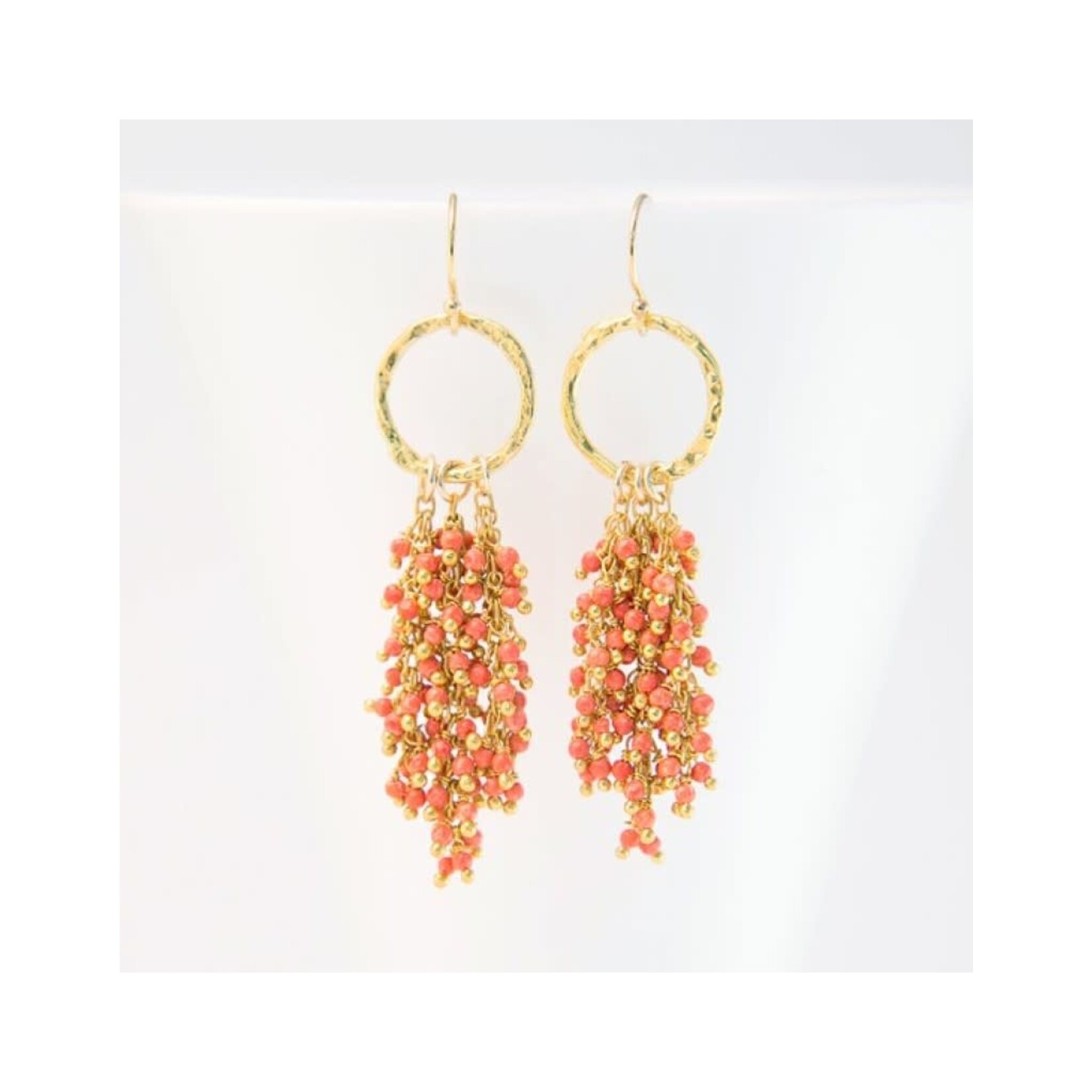 Beaded Tassel Earrings - Coral/Gold