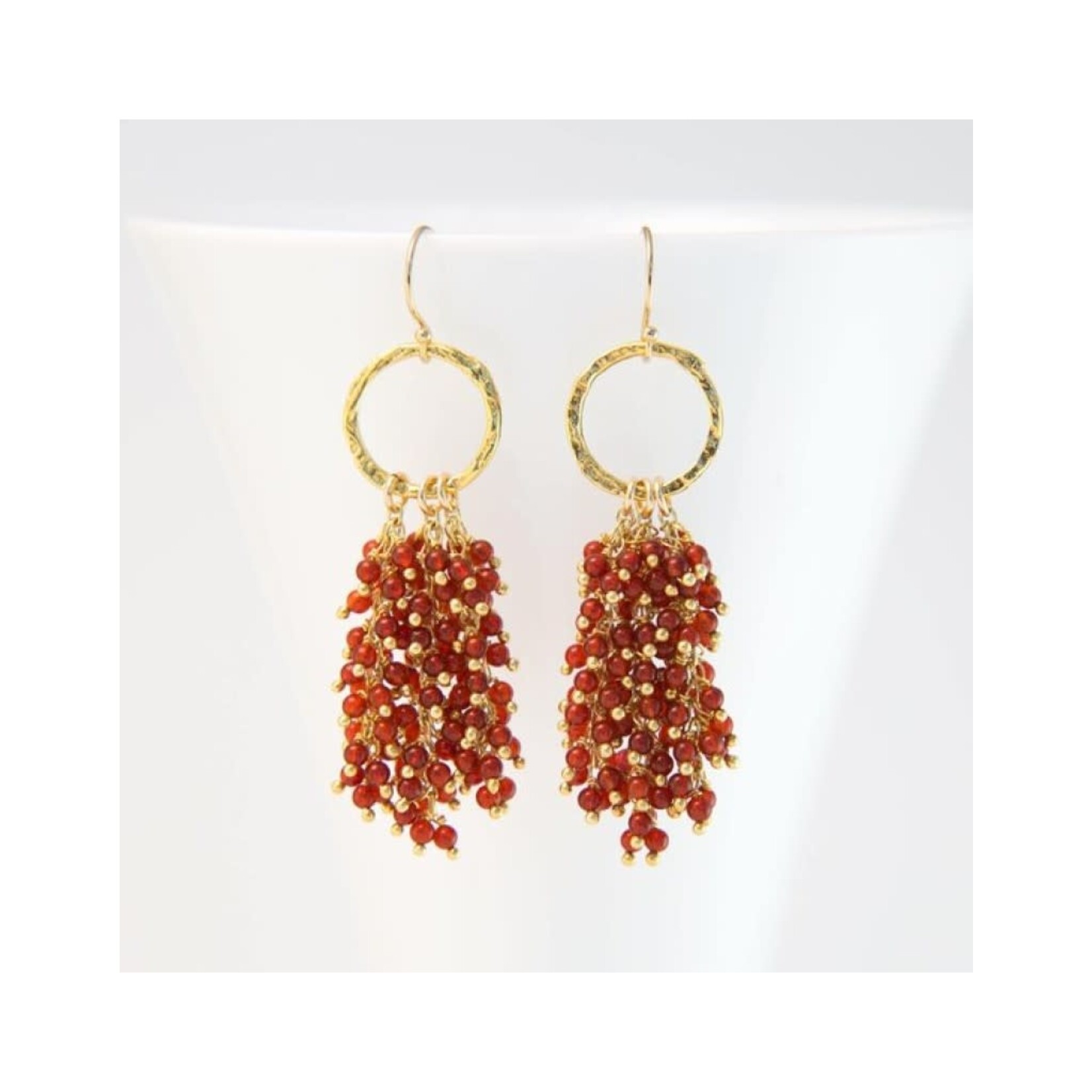 Beaded Tassel Earrings - Red Jade/Gold