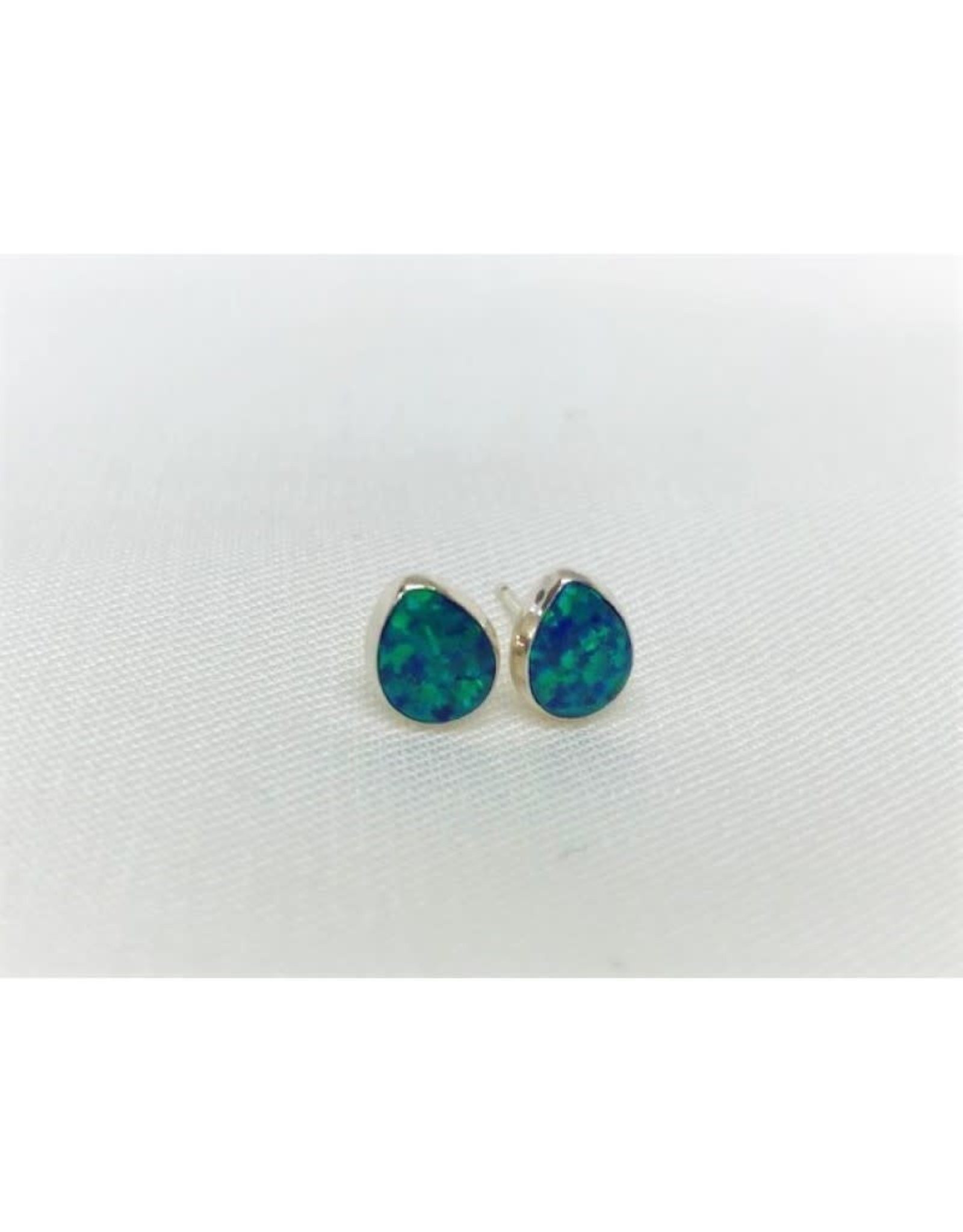 Stud Earrings - Blue Opal/Silver/Teardrop