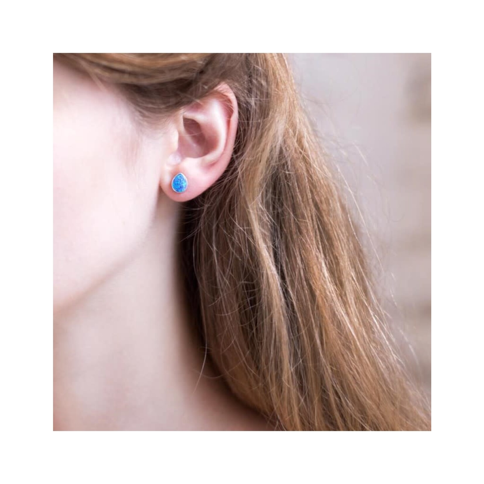 Stud Earrings - Blue Opal/Silver/Teardrop