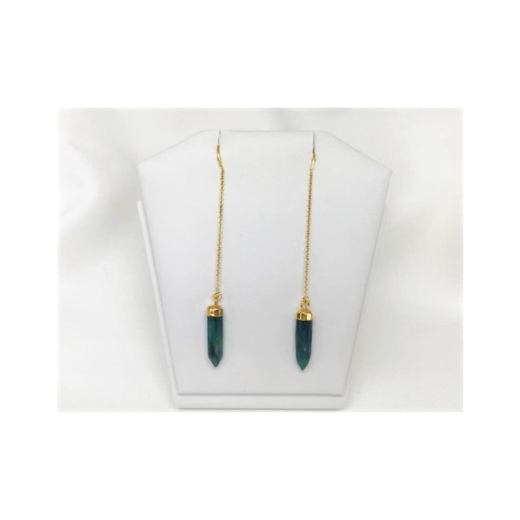 Thread Through Earrings - Raw Emerald/Gold