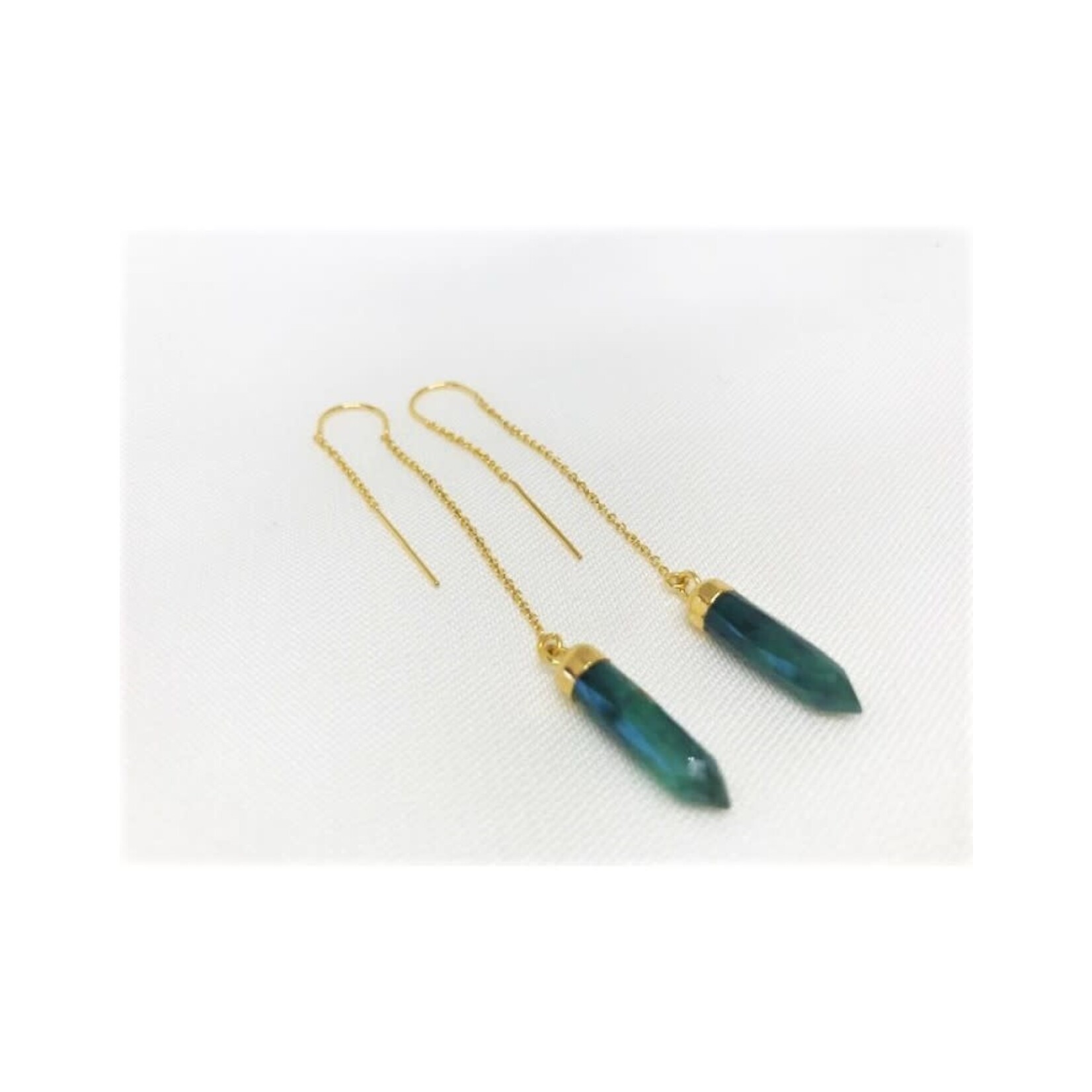 Thread Through Earrings - Raw Emerald/Gold