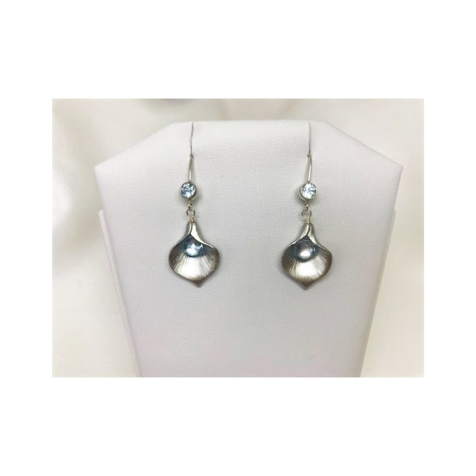 French Hook Earrings - Blue Topaz/Silver/Calla Lily