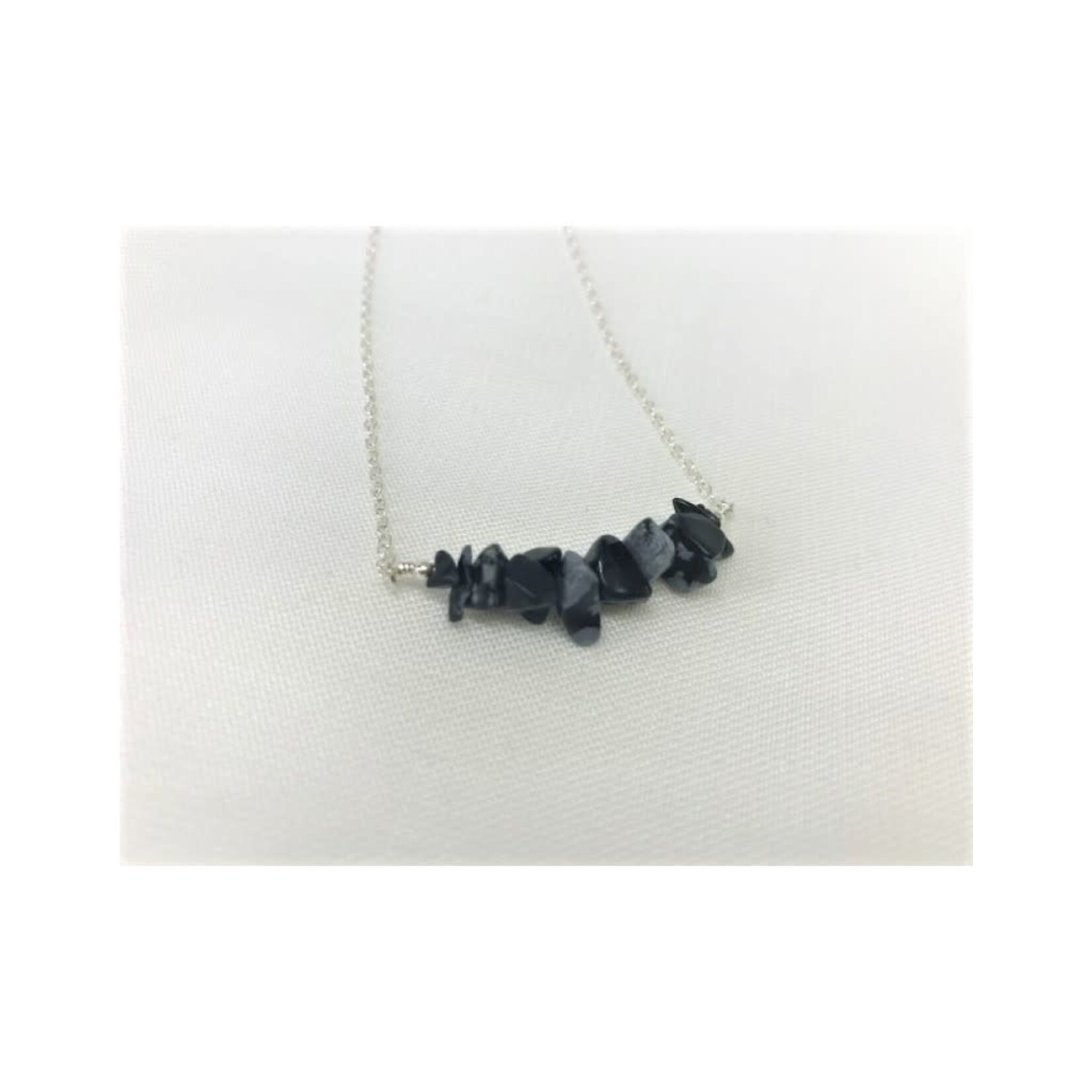 Gemstone Bar Necklace - Obsidian
