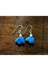 French Hook Earrings - Aquamarine & Denim Lapis Bear