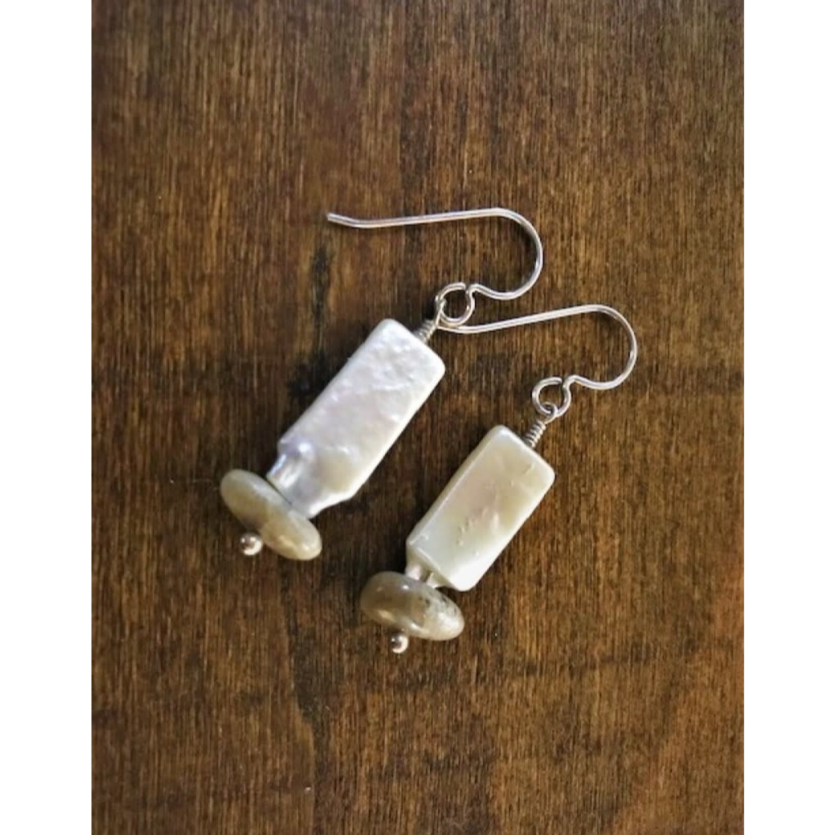French Hook Earrings - Pearl & Petoskey Rectangle