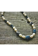 Beaded Necklace - Freshwater Pearl & Leland Blue