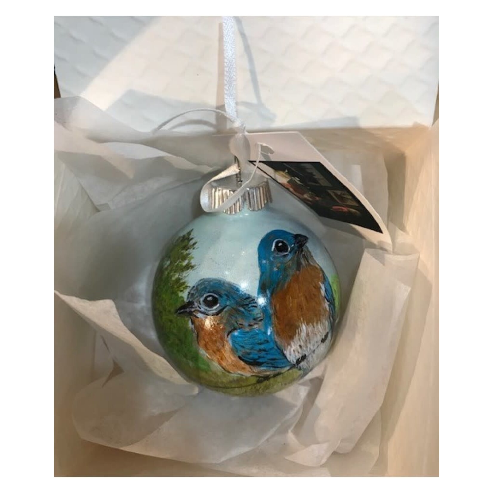 Hand-Painted Ornament - Bluebird Duo in Spring