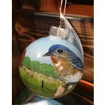 Hand-Painted Ornament - Bluebird in Summer on Farm