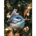 Hand-Painted Ornament - Chickadee in Winter With Pine Cone